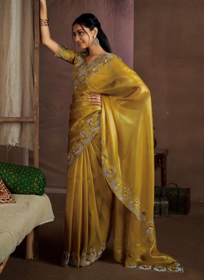 Jimmy Silk Yellow Wedding Wear Hand Work Saree